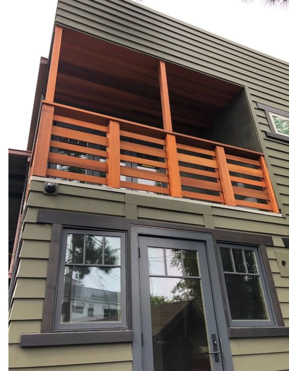 Craftsman home with redwood balcony